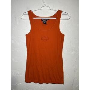 Harley Davidson orange jeweled logo ribbed tank‎ top womens medium biker punk